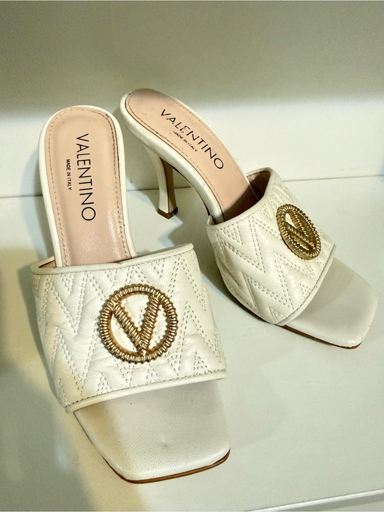 Valentino Shoes - Valentino by Mario Valentino Venere Ivory Quilted Leather Heeled Sandals Size 7